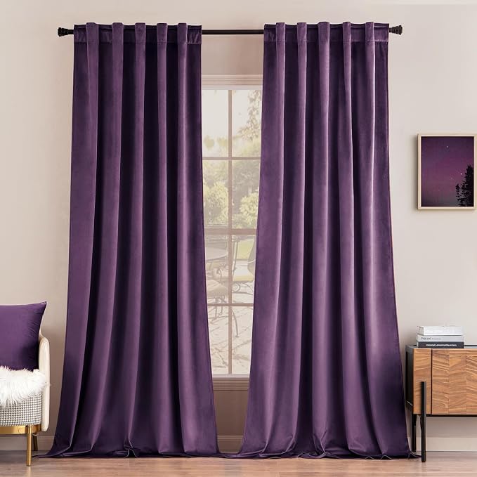 MIULEE Purple Velvet Curtains 52x90 inches Luxury Blackout Curtains | Thermal by MIULEE