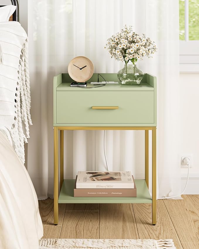Nightstand with Charging Station, 3-Tier Modern Bedside Table Night Stand with - Image 4