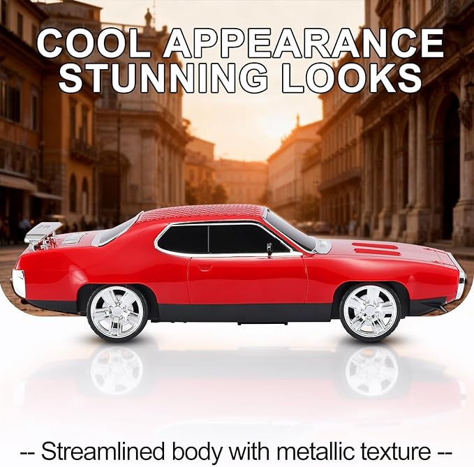 WSTER Retro Car Bluetooth Speaker with HD Stereo Sound, TWS Pairing, LED Party Lights, Built-in Microphone, Portable Wireless American Vintage-Style Bluetooth Speaker for Home, Office & Outdoor (Red)