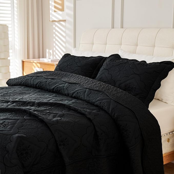 Cmfshape Floral Embroidery Quilt Set, 3 Pieces King Quilt Bedding Set, Classic - Image 3