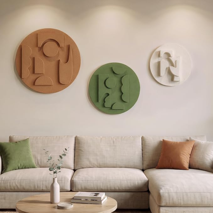 3D Textured Round Abstract Wall Art Set, 3-Piece Modern Minimalist Boho by Cuspin
