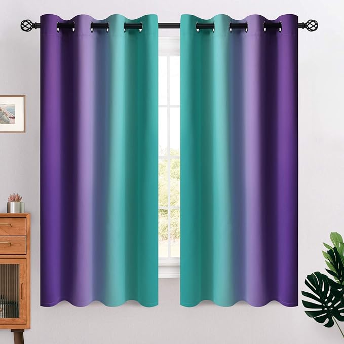 COSVIYA Grommet Room Darkening Ombre Teal and Purple Curtains W52xL63 inch | by COSVIYA