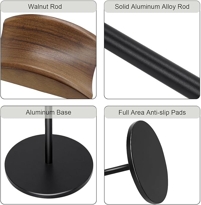 GEVO Headphone Stand for Desk, Walnut Wood & Aluminum Headset Stand, Universal Walnut Gaming Headset Holder with Solid Heavy Base for AirPod Max, Bose, Sony All Headphone Sizes (Circular Base)