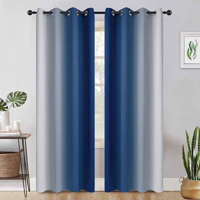 COSVIYA Curtains & Drapes Grommet Ombre Blue Curtains W52 x L96 Inch | Gradient - Image 2