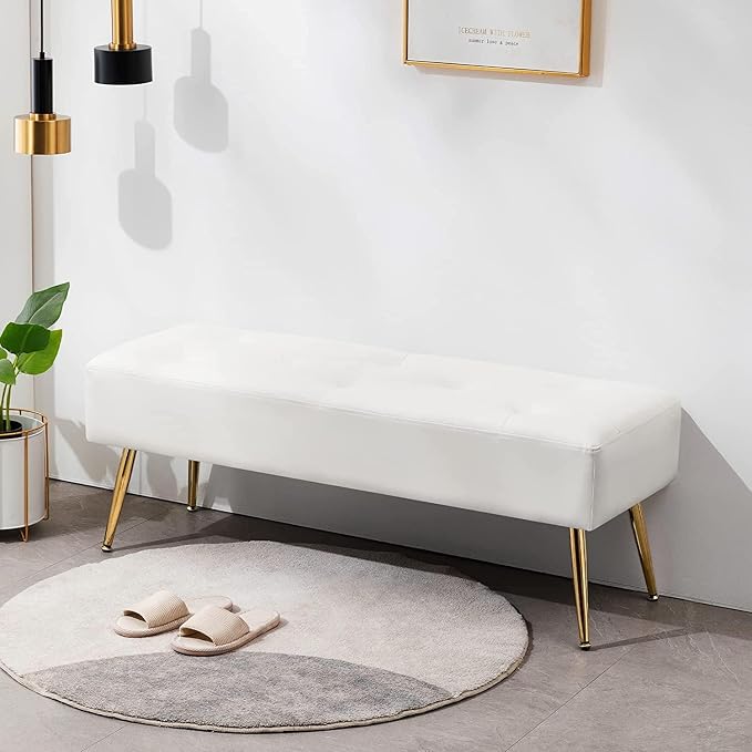 Modern PU Leather Benches, Upholstered Tufted Leather Bedroom Ottoman 44" by FurnilivingFurnitureforHome