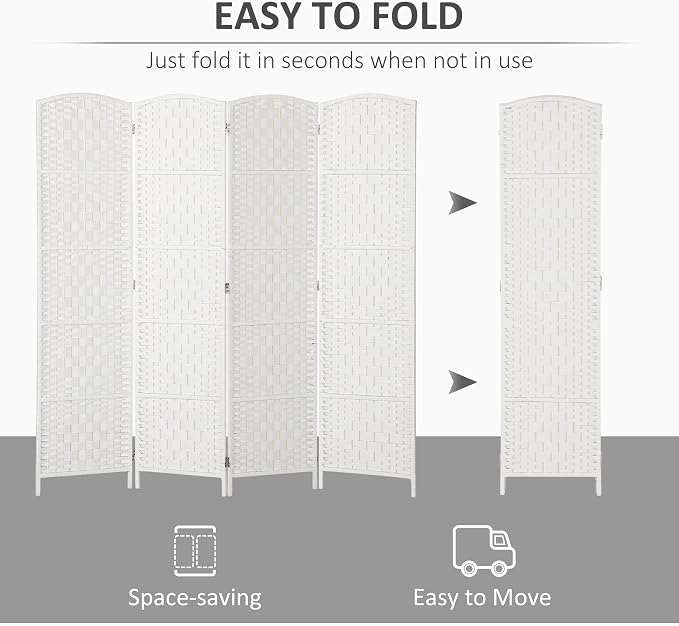 HOMCOM Room Divider 4-Panel, 6FT-Tall Folding Privacy Screen, Hand-Woven Design - Image 3