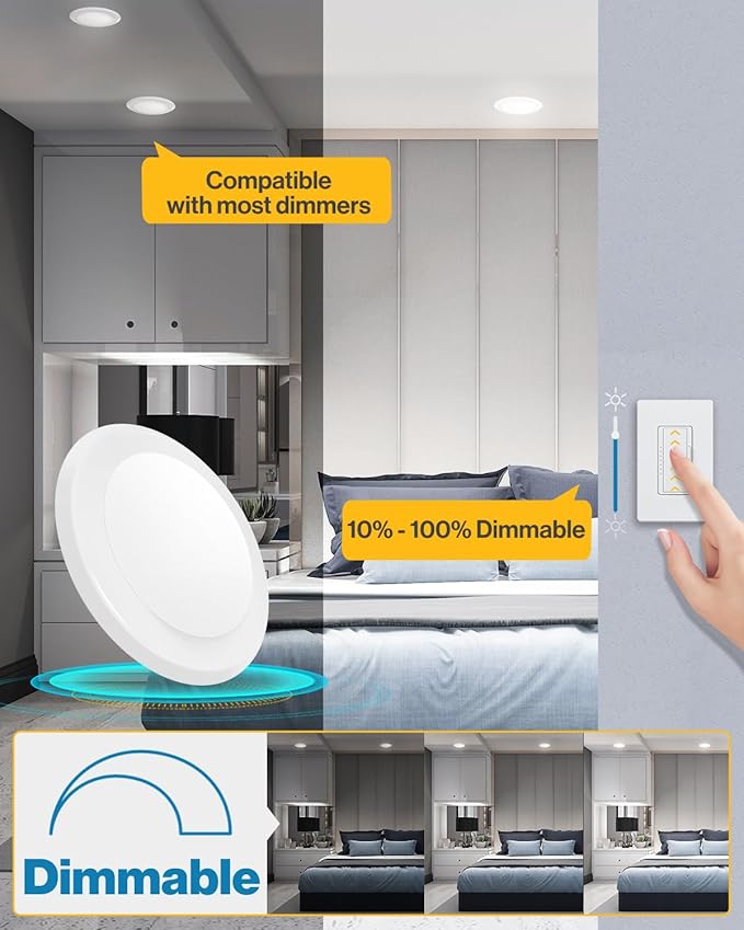 Sunco 96 Pack LED Disc Lights Ceiling 6 Inch, Flush Mount Disk Light, Recessed Can Lighting, 1050 LM, 15W (75W Equivalent), 5000K Daylight, Dimmable, Damp Rated ETL