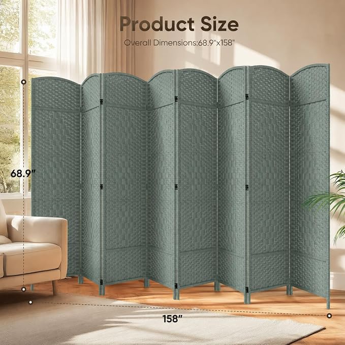 8 Panel Room Divider, Privacy Screen & Room Separation, Extra Wide | Paper - Image 2