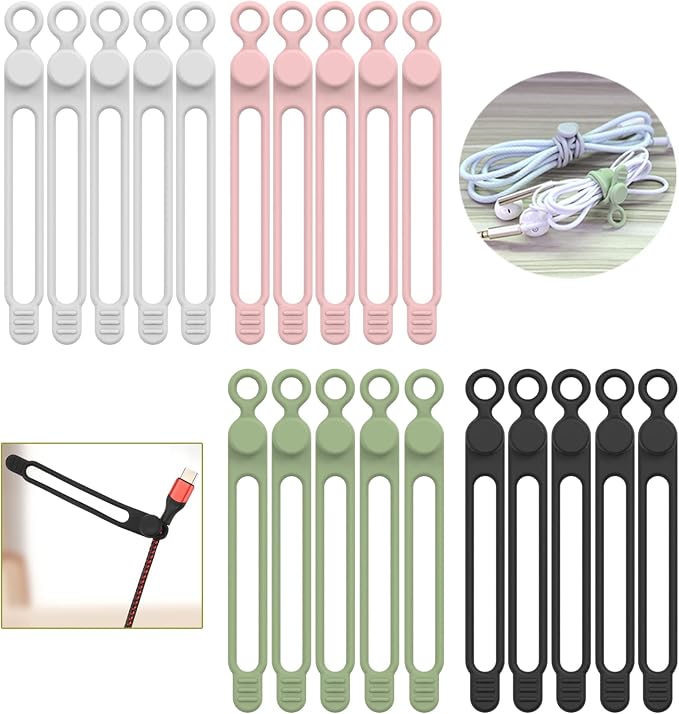 UMUST 20Pcs Silicone Cable Ties, Cable Management Cord Organizer Multicolor | by ELECTRONICACCESSORIES
