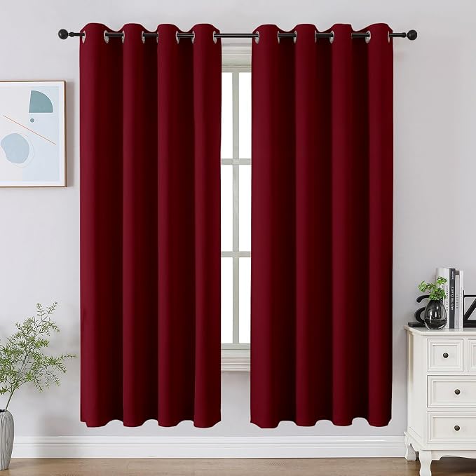 CUCRAF Burgundy Red Blackout Curtains 63 inch Length 2 Panels Set, Room by CUCRAF