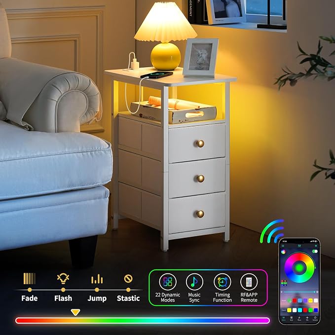 Yoobure End Table with Charging Station, LED Narrow Side Table Bedside Table - Image 4