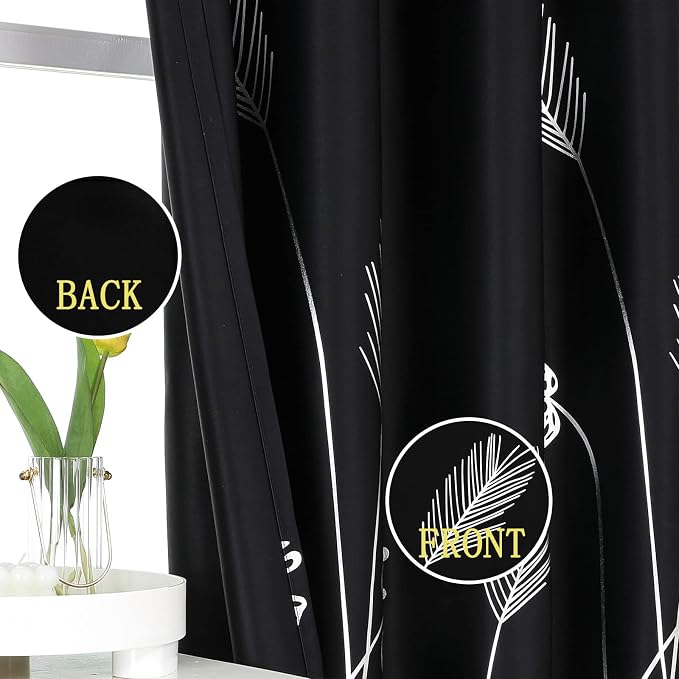 Blackout Curtains 84 Inches Long 2 Panles Elegant Silver Palm Tree Designed - Image 3