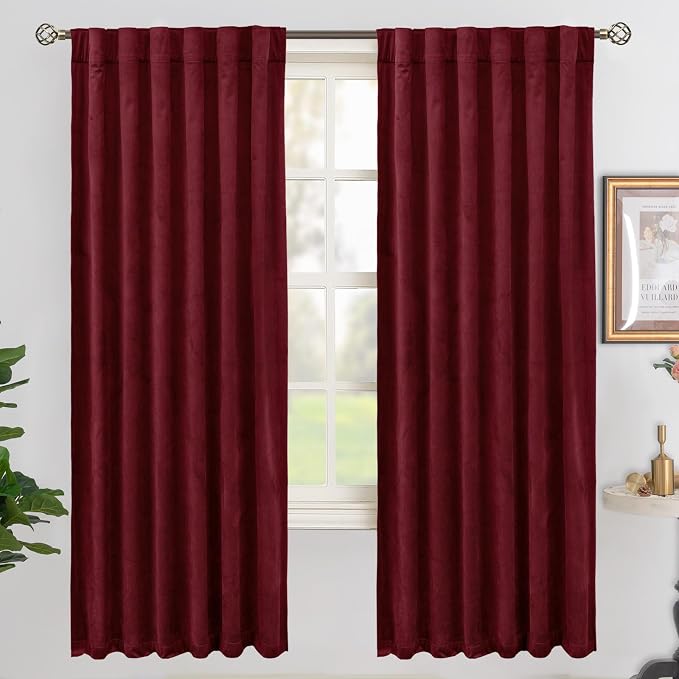 BGment Burgundy Red Velvet Blackout Curtains 72 Inches Long by BGment