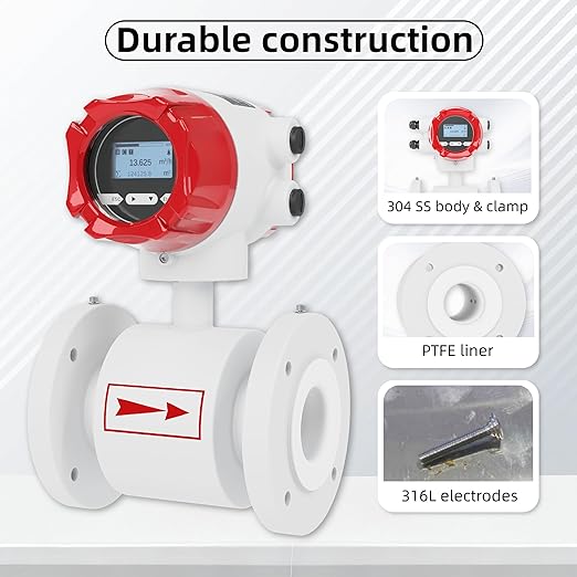 Electromagnetic Flow Meter,High-Precision Industrial Flowmeter Digital Display IP65 Protection 4-20mA Output Pipe Sensor for Wastewater, Sewage, and Seawater（DN40)