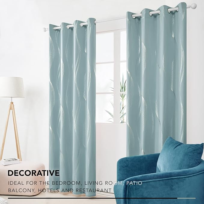 Deconovo Curtains for Living Room, Pattern Blackout Curtains 108 Inch Long | - Image 5