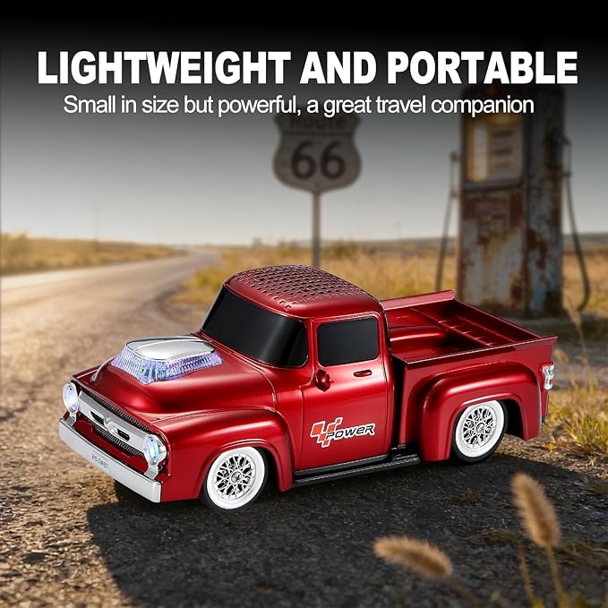 Vintage Pickup Truck Bluetooth Speaker, Retro Truck Model with HD Sound, Built-in Mic, LED Party Lights, TWS Dual Pairing, Multi-Interface Output, Portable Outdoor Speaker for Parties & Beach (RED)