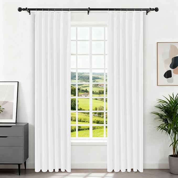 Etherealveil Pure White Pinch Pleated Semi Blackout Curtains 2P 40"x84" | Back - Image 2