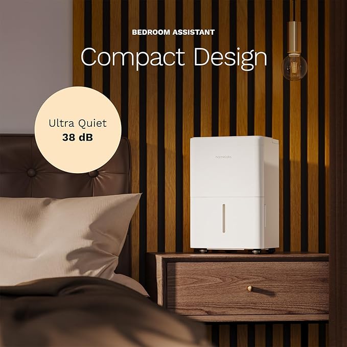 hOmeLabs Dehumidifier - Advanced Humidity & Moisture Control, Quiet, Efficient, Auto Shut-off, Ideal for Home, Basement, Office - 1,800 Sq Ft Wi-Fi (8 Pint MAX 24 Pint at 95°F, 90% RH)