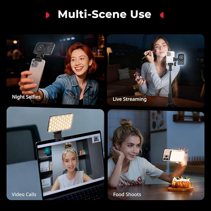 SmallRig M3 Magnetic Selfie Phone Light with Clip, 120 LEDs 2000mAh Rechargeable, 2700K-6500K, Portable Content Creators Light for Video Recording, for iPhone/Laptop/Camera/Webcam (Ink Blue) - 5505