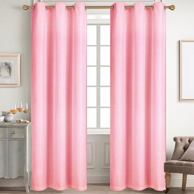 Diraysid 100% Blackout Curtains Pink Linen Curtains - Image 7