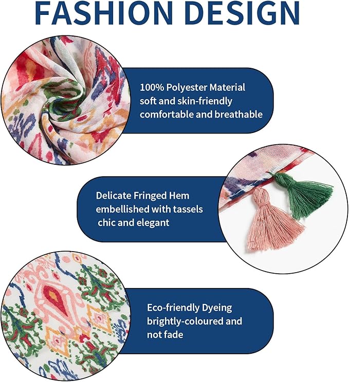 Scarf for Women Lightweight Soft Floral Leopard Printed Scarves Fall Winter Fashion Shawl Wrap with Fringe