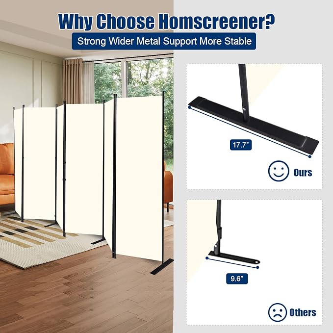 Room Divider 6 Panel-132''Wide, 6FT Room Dividers and Folding Privacy Screen | - Image 3