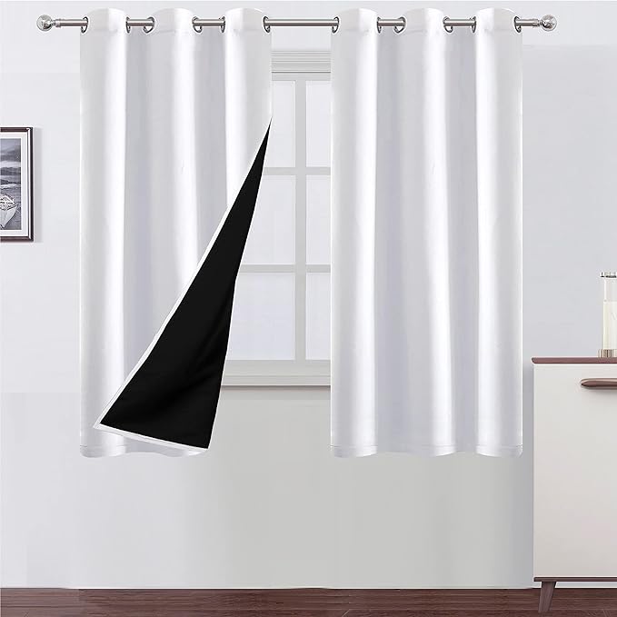 100% Blackout Curtains 63 Inch Length 2 Panels White Curtains by Lemomo