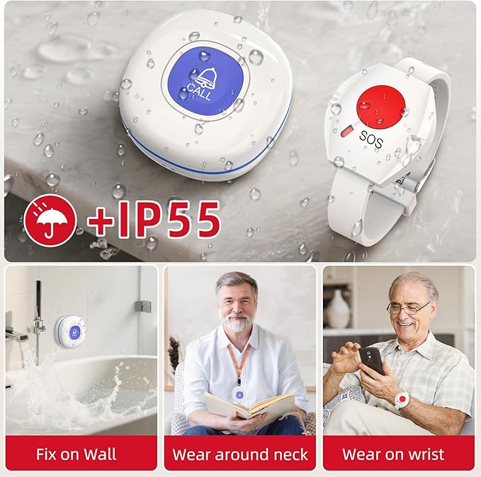 CallToU Caregiver Pager Wireless Call Button for Elderly, Medical Alert Systems for Seniors/Elderly Monitoring with 2 Call Bell, 500+Feet, 1 Plug-in Receiver+1 USB Receiver for Home Patients Emergency