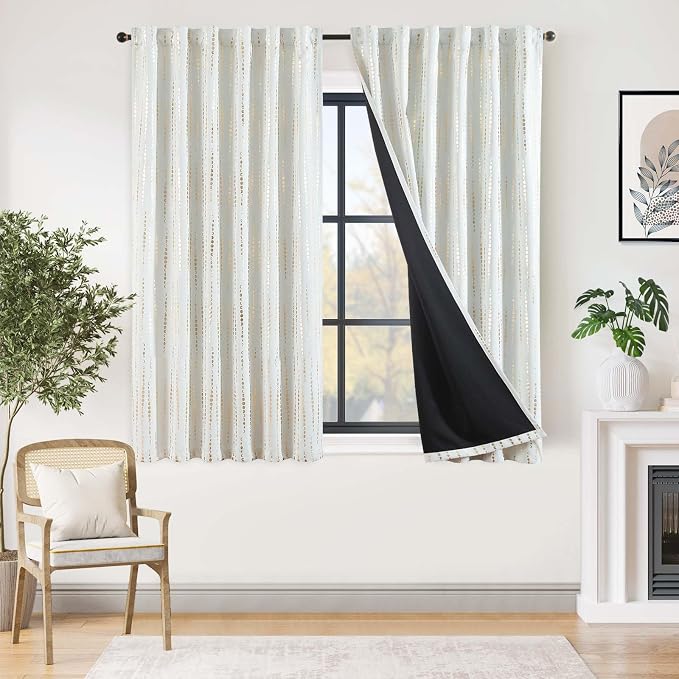 jinchan Boho Blackout Curtains 63 Inch Length Moon Phase Printed Drapes | Gold by JINCHAN