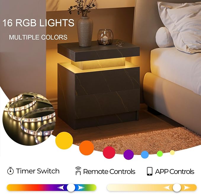 Modern Gray LED Nightstand for Bedroom Bedside Table - Image 5