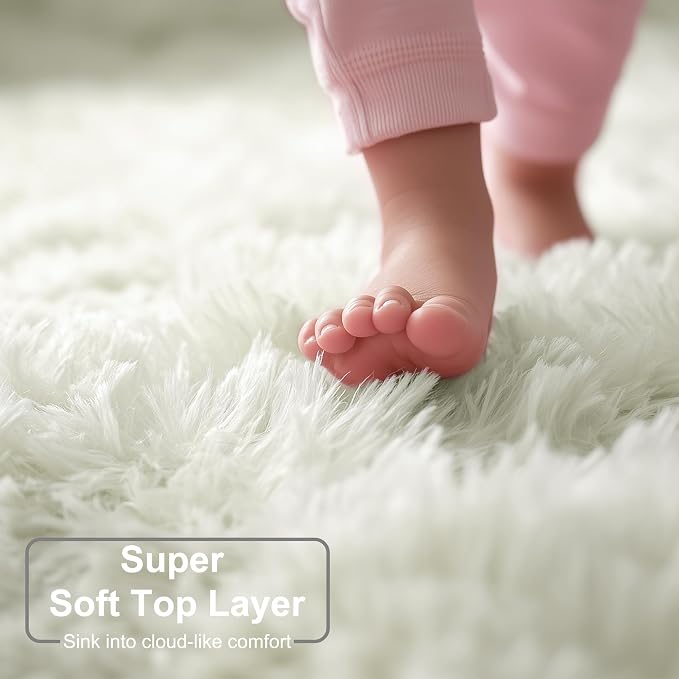 Amdrebio Cream Ivory White Large Round Rug 6Ft - Image 2