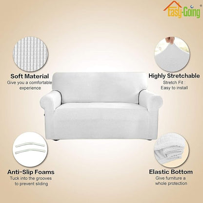 Easy-Going Stretch Oversized Sofa Slipcover 1-Piece Sofa Cover Furniture Protector Couch Soft with Elastic Bottom for Kids, Polyester Spandex Jacquard Fabric Small Checks Snow White