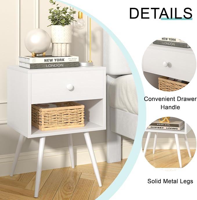 VECELO Nightstands Set of 2, Mid Century Modern End Bedside Table, Night Stand - Image 6