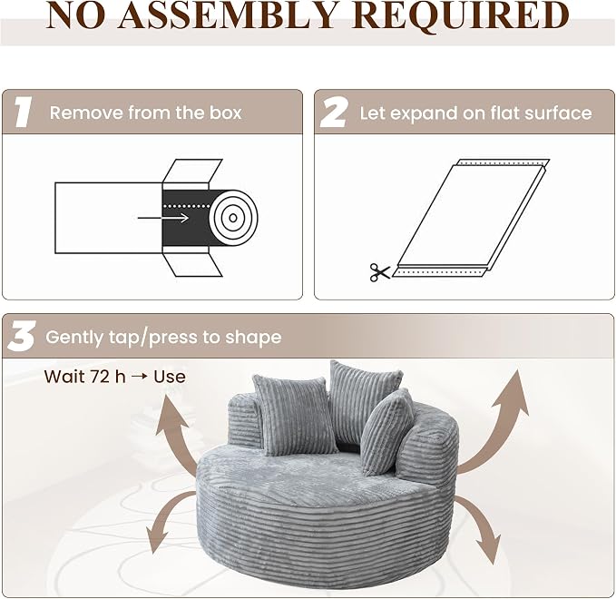 50'' Corduroy Single Foam Couches, Oversized Round Chair - Image 8