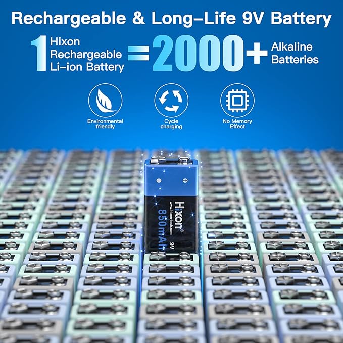 9v Rechargeable Batteries,9 Volt Rechargeable Batteries with Charger kit,4-Pack 850mAh 9v Lithium Batteries for Alarms Wireless Microphones Smoke Detectors Toys Flashlights and More