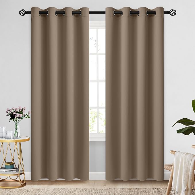 COSVIYA Grommet Room Darkening Khaki Curtains 84 inch Long by COSVIYA