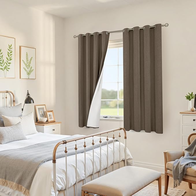 YoungsTex Brown Linen Blackout Curtains 63 Inches Long - Image 4