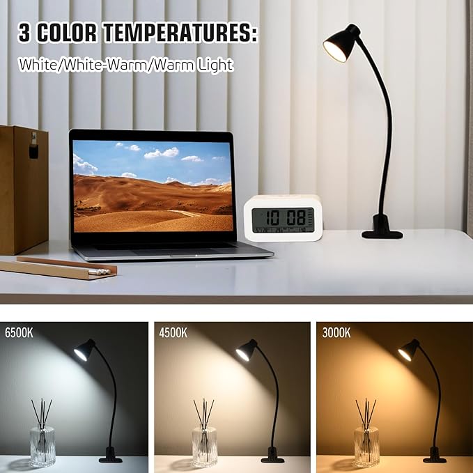 CRI 90+ Eye-Care Clip Light for Reading, 6W Small Clamp Lamp for Desk, Flexible - Image 2