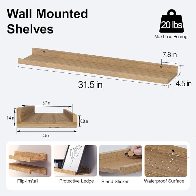 Oak Floating Shelves for Wall Decor, 32 in Shelf - Image 3