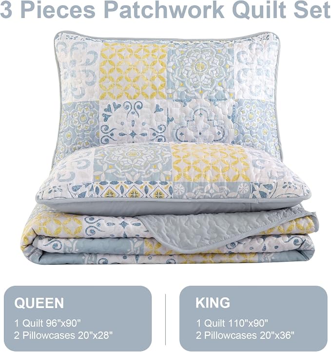 Dobuyly King Quilt Set 3 Pieces, Soft Lightweight Microfiber Quilt Bedding Set - Image 7