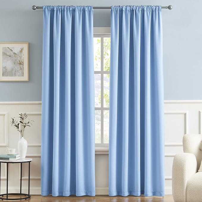 Light Sky Blue Curtains Room Darkening Curtains, Rod Pocket and Back Tab - Image 2