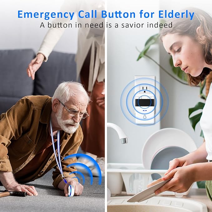 Caregiver Pager, Wireless Call Button for Seniors/Elderly at Home, 2 SOS Button + 2 Receiver Medical Life Alert System, Emergency Panic Call Bell, Help Alarm for Nurse Calling & Patient Assistance