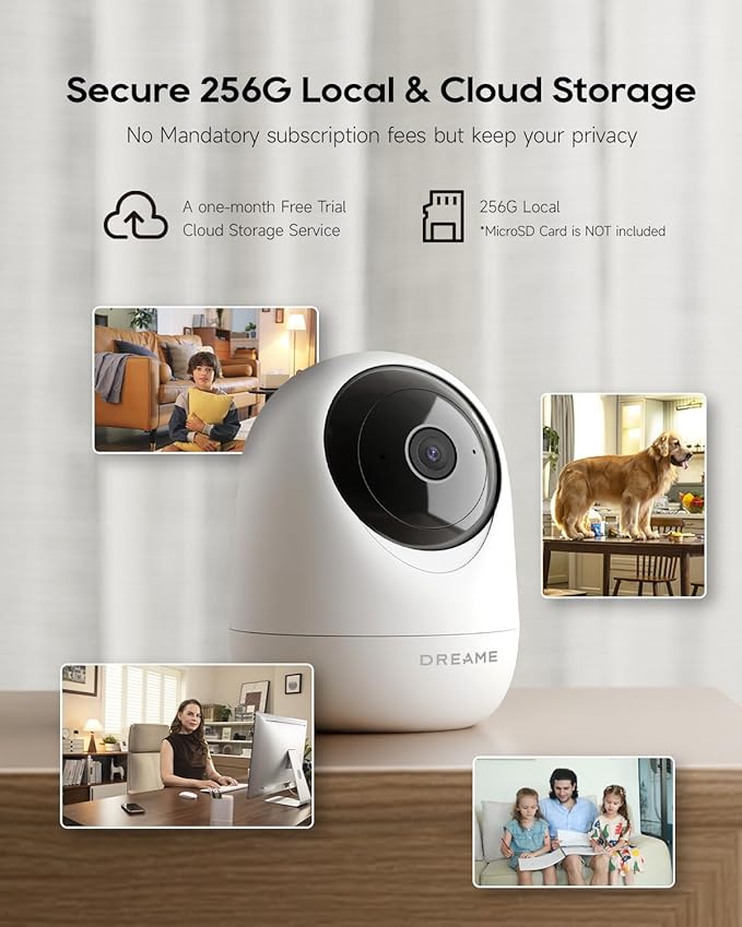 DREAME 2.5K Pet Dog Camera, Indoor Security Camera, Dual-Band 5G/2.4G Wi-Fi, Auto-Tracking, 360° Pan-Tilt, Cloud & 256GB SD Storage, 2-Way Audio, Physical Privacy Mode, Work with Alexa & Google, White