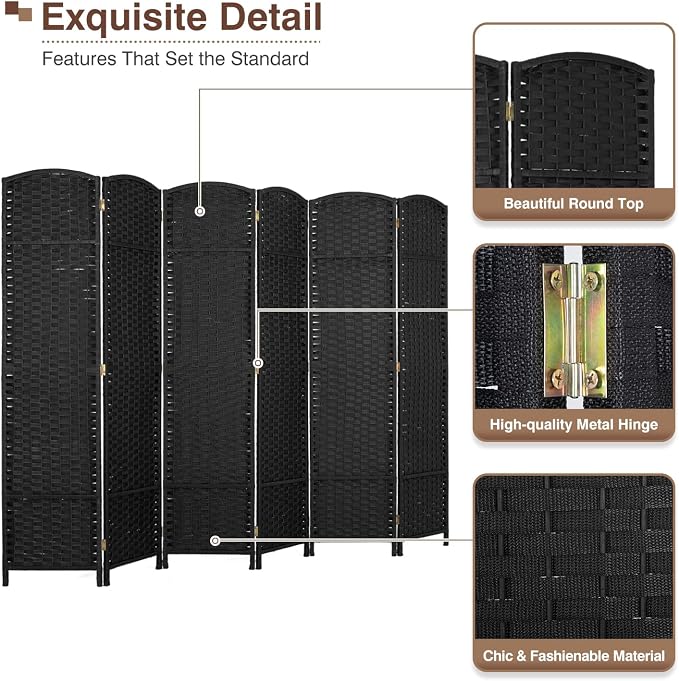 Room Divider 6 Panel 5.6 FT Tall Privacy Screen Waterproof Wood Frame Partition - Image 3