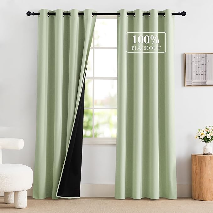 NICETOWN Light Green 100% Blackout Curtains 84 inch Long by NICETOWN