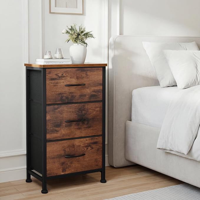 DUMOS 3 Drawer Nightstand for Bedroom, Small Night Stand Chest of Drawers | - Image 2