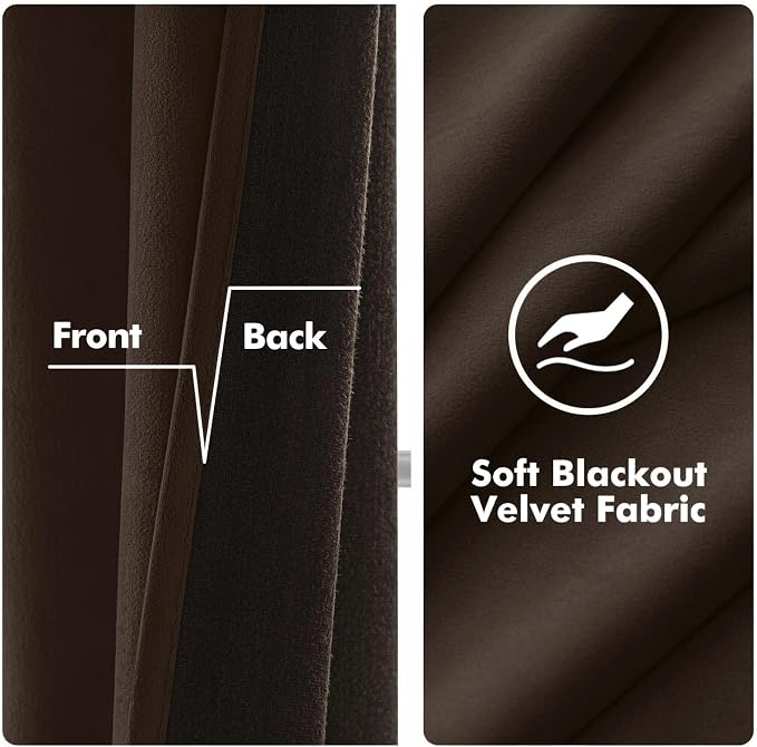 MIULEE Velvet Curtains Brown 52 x 90 Inch Length Set of 2 | Grommet Drapes - Image 4