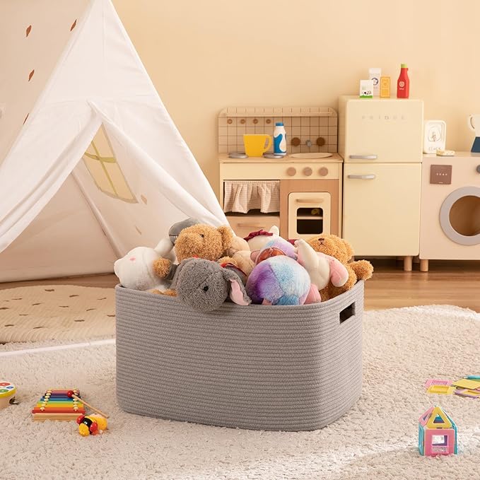 OIAHOMY XXLarge Rectangle Blanket Basket-96L, Cotton Woven Basket - Image 2
