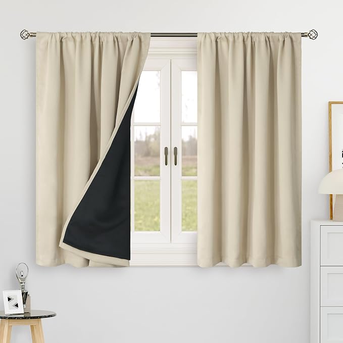 BGment Beige 100% Blackout 48 Inch Curtains - Image 2
