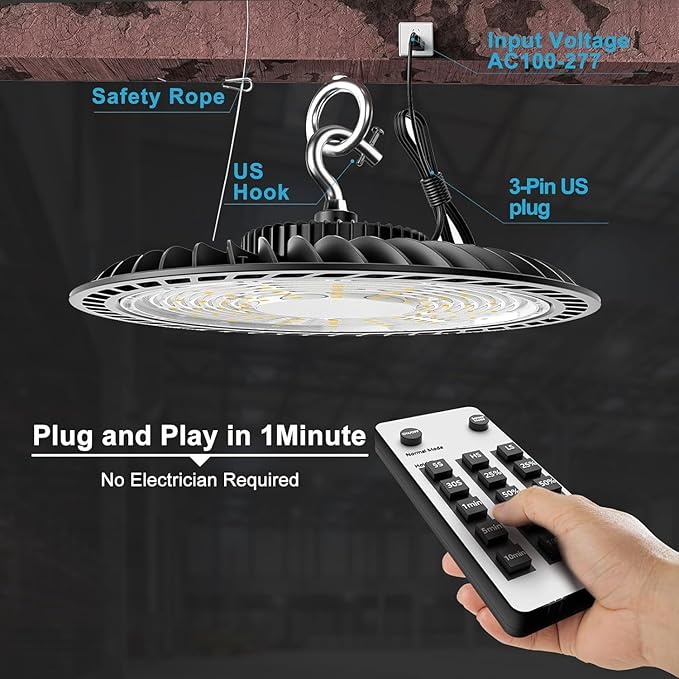 Lightdot 4Pack 150W Smart LED High Bay Lights 22500lm UFO High Bay LED Shop Light with Motion Sensor AC100-277V UFO Lights with The Most Advanced Heat Dissipation for 16-30FT Height